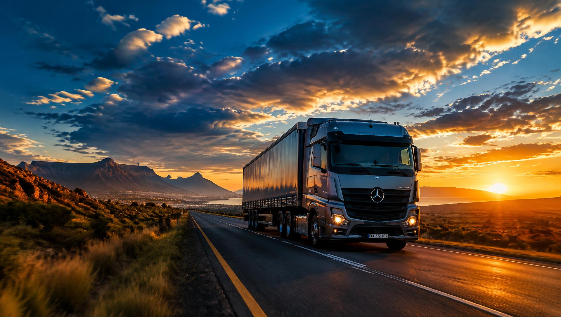 Eagles Logistics truck on the highway at sunset